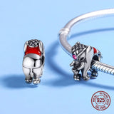 925 Silver Elephant Charm Bangle Bracelet Bead Women DIY