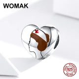 925 Sterling Silver Nurse Heart Beads Angel Charm for Bangle Bracelet