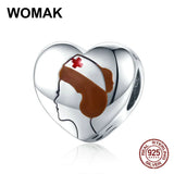 925 Sterling Silver Nurse Heart Beads Angel Charm for Bangle Bracelet