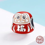 925 Silver Red Enamel Fuwa Charm Bangle Bracelet Pendant DIY