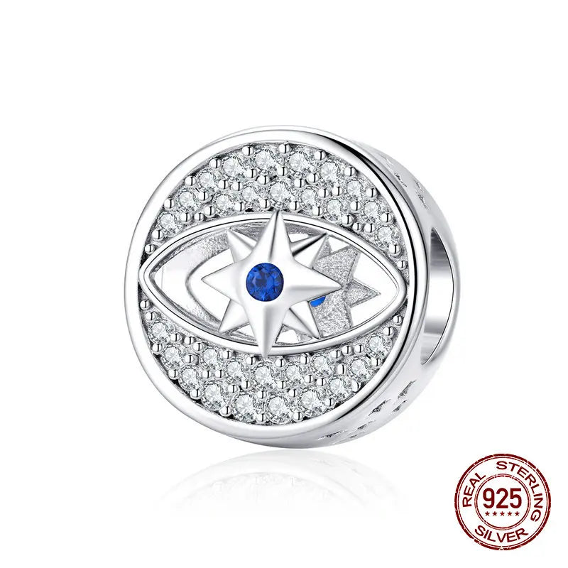 925 Sterling Silver Bangle Bracelet Beads Lucky Eye Zircon Charm DIY
