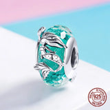 Mermaid Glass Crystal Charm 925 Sterling Silver Bracelet Pendant Jewelry DIY