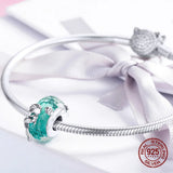 Mermaid Glass Crystal Charm 925 Sterling Silver Bracelet Pendant Jewelry DIY
