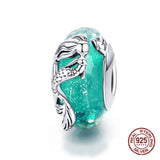 Mermaid Glass Crystal Charm 925 Sterling Silver Bracelet Pendant Jewelry DIY
