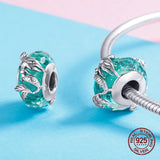 Mermaid Glass Crystal Charm 925 Sterling Silver Bracelet Pendant Jewelry DIY