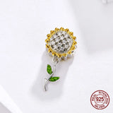 Sunflower Charm Bangle Bracelet DIY Jewelry 925 Sterling Silver Pendant