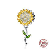 Sunflower Charm Bangle Bracelet DIY Jewelry 925 Sterling Silver Pendant