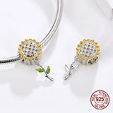 Sunflower Charm Bangle Bracelet DIY Jewelry 925 Sterling Silver Pendant
