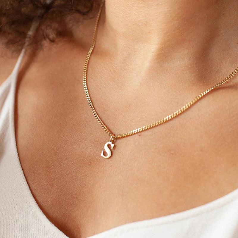 Stainless Steel Initial Necklace A-Z Letter Pendant Jewelry