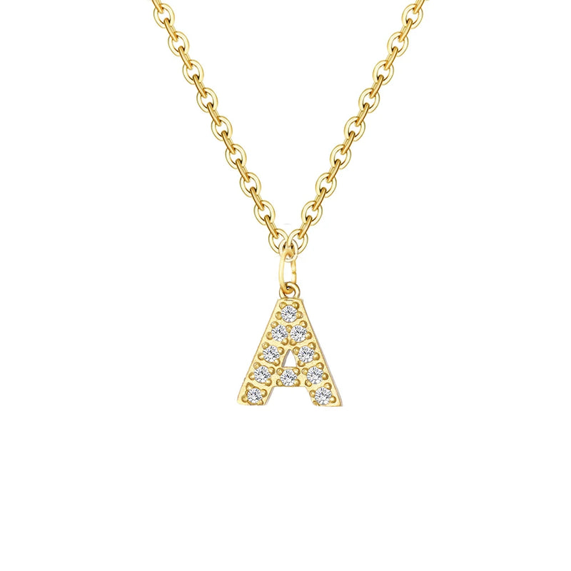 Women's Stainless Steel Initial Necklace with Inlay Zircon A-Z Letter Pendant