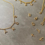 Women's Stainless Steel Initial Necklace with Inlay Zircon A-Z Letter Pendant