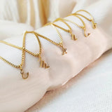 Women Stainless Steel Chain Heart Initial Necklace Letter Charms Pendant
