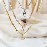 Women Stainless Steel Chain Heart Initial Necklace Letter Charms Pendant