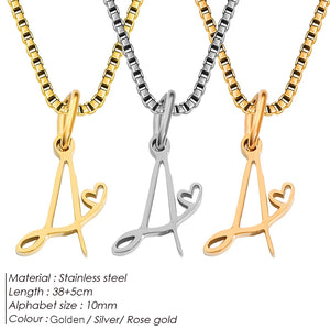 Women Stainless Steel Chain Heart Initial Necklace Letter Charms Pendant