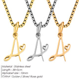 Women Stainless Steel Chain Heart Initial Necklace Letter Charms Pendant