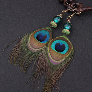 Ethnic Peacock Feather Earrings Vintage Bohemian Style