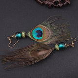 Ethnic Peacock Feather Earrings Vintage Bohemian Style