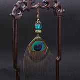Ethnic Peacock Feather Earrings Vintage Bohemian Style