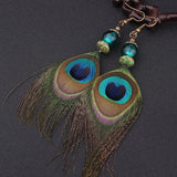 Ethnic Peacock Feather Earrings Vintage Bohemian Style