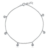 925 Sterling Silver CZ Charm Drop Chain Anklet