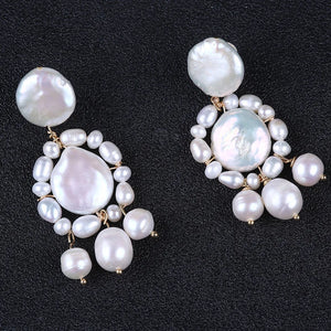 Coin and Rice Pearl Earring Stud Set