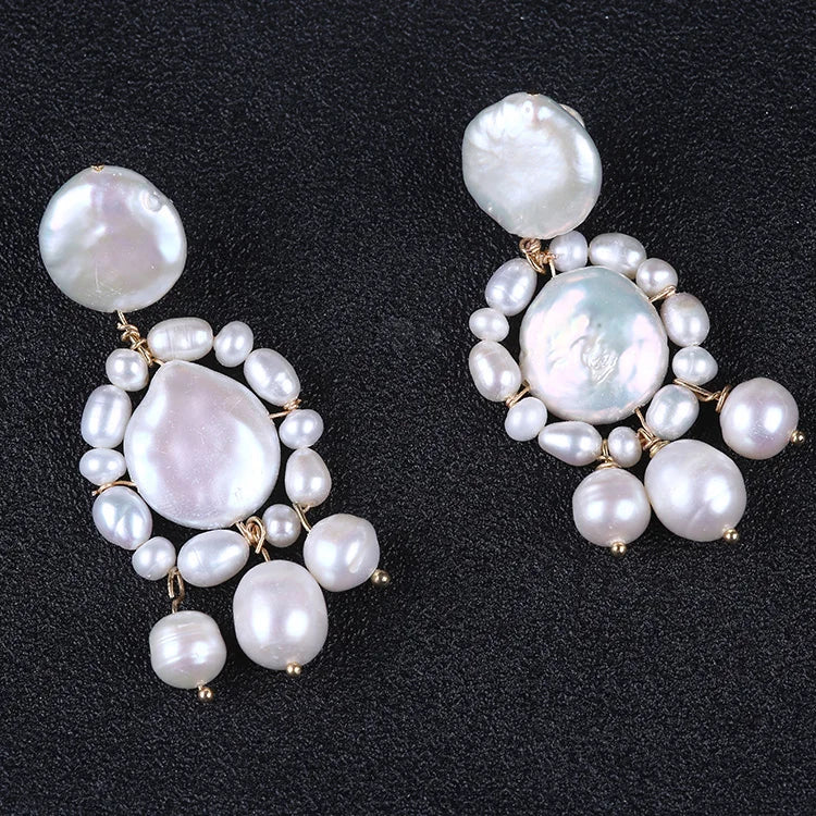 Coin and Rice Pearl Earring Stud Set