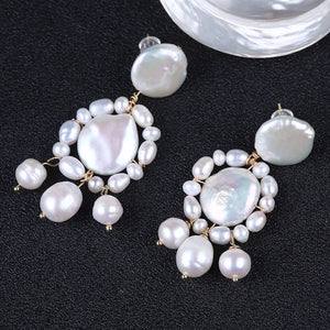 Coin and Rice Pearl Earring Stud Set
