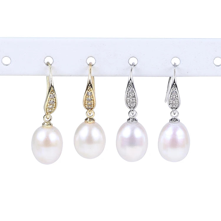 925 Silver Zircon Pearl Earring 8-9mm Drop