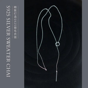 Sterling Silver Lucky Bar Lariat Necklace Long 925 Sweater