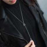 Sterling Silver Lucky Bar Lariat Necklace Long 925 Sweater