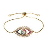 Colorful Zircon CZ Devil's Eye Bracelet Bangle Turkey's Eye Chain Jewelry
