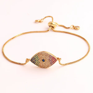 Colorful Zircon CZ Devil's Eye Bracelet Bangle Turkey's Eye Chain Jewelry
