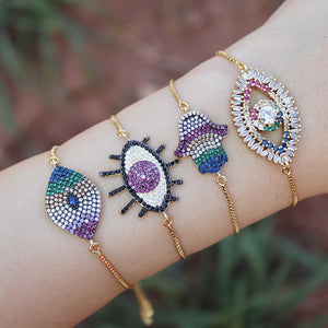 Colorful Zircon CZ Devil's Eye Bracelet Bangle Turkey's Eye Chain Jewelry