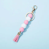 Silicon Wood Bead Keychain for Women Girls Summer Pendant Tassel Accessory