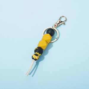 Silicon Wood Bead Keychain for Women Girls Summer Pendant Tassel Accessory