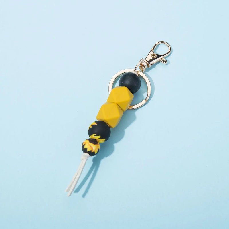 Silicon Wood Bead Keychain for Women Girls Summer Pendant Tassel Accessory