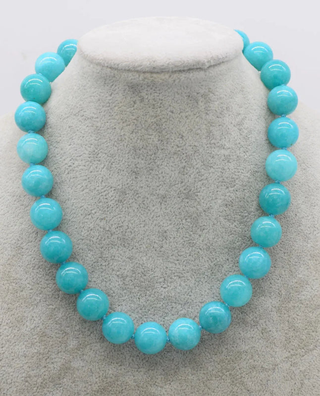 Green Jade Round 14mm Necklace 17-inch Nature Beads