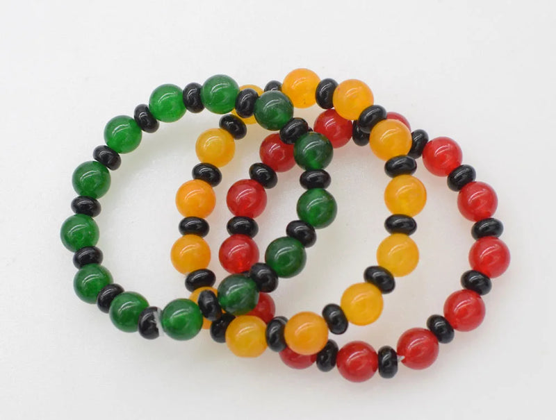 Red/Green Yellow/Black Jaspers 10mm Bracelet 7.5 Inch