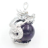 18mm Amethyst Stone Dragon Pendant Silver Plated Men's Jewelry 1pcs
