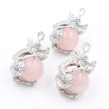 18mm Rose Crystal Dragon Pendant Reiki Healing Stone Luck Necklace