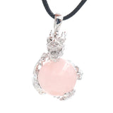 18mm Rose Crystal Dragon Pendant Reiki Healing Stone Luck Necklace