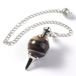 1pc Silver Plated Coffee Agates Chakra Chain Dowsing Pendulum Pendant