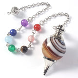 1pc Silver Plated Coffee Agates Chakra Chain Dowsing Pendulum Pendant