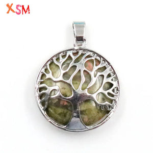 1pc Natural Stone Reiki Tree of Life Unakite Agates Pendant