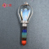 Silver Plated 7 Chakras Hexagon Prism Opal Stone Angel Scepter Pendant