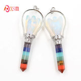 Silver Plated 7 Chakras Hexagon Prism Opal Stone Angel Scepter Pendant