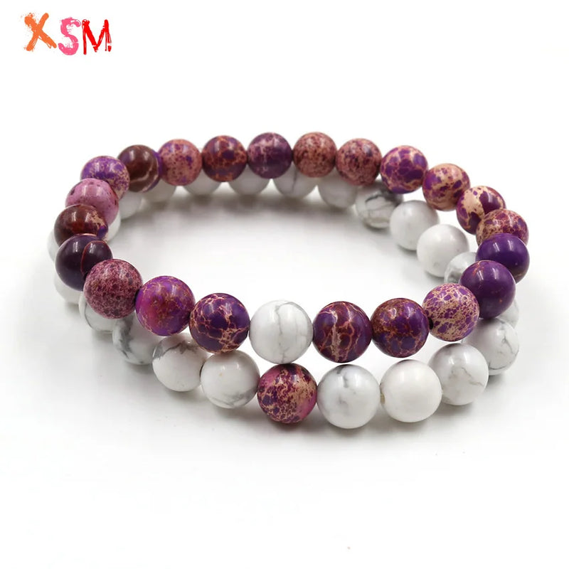 2Pcs/set Couples Distance Bracelet Natural Stone Red Beaded Men Women Gift