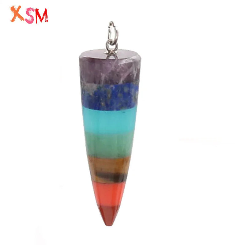 7 Chakra Cone Pendulum Mixed Colors Stone Dowsing Pendant
