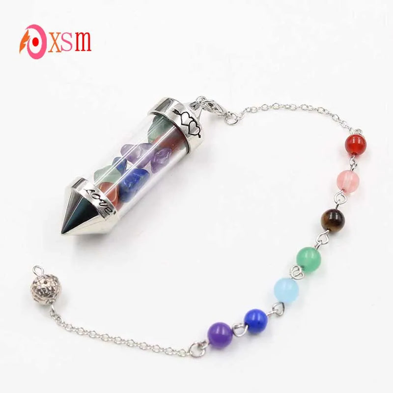 7 Chakra Stone Chain Pyramid Point Pendulum Healing Amulet Jewelry