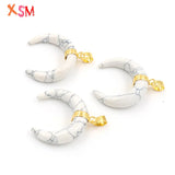 Light Yellow Chakra Bull Horn Pendant Howlite Stone Crescent Moon 1Pcs